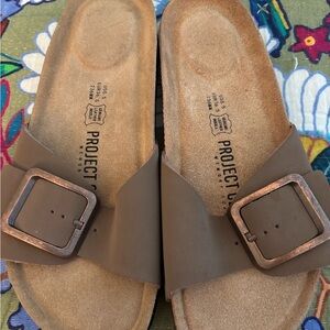 Project 62 Taupe Slide Sandals with Buckle